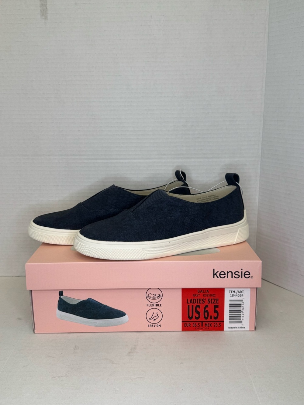 Kensie Salia Woman’s Navy Slip-On Cushioned Sneakers with White Rubber Sole